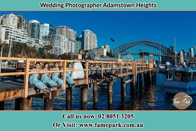 Photo of the Bride and the Groom with the Brides maid and Groom men at the bridge Adamstown Heights NSW 2289