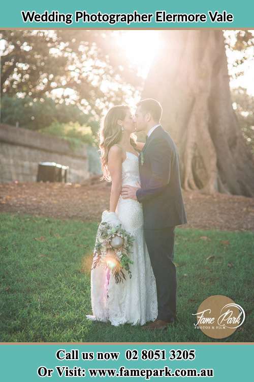 Photo of the Groom and Bride kissing near the big tree Elermore Vale